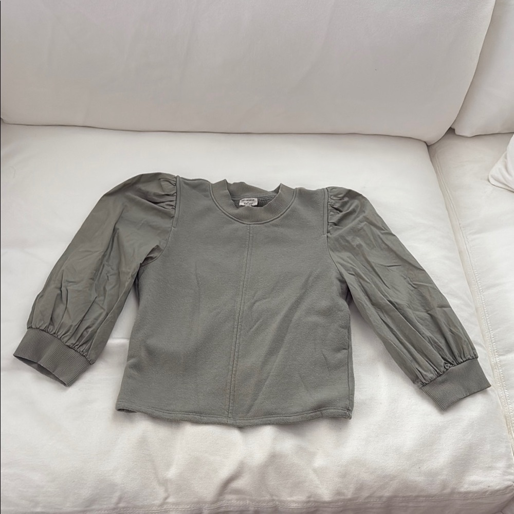 Splendid x Mary Lawless Lee Sage Green 3/4 puff sleeve Sweatshirt XS